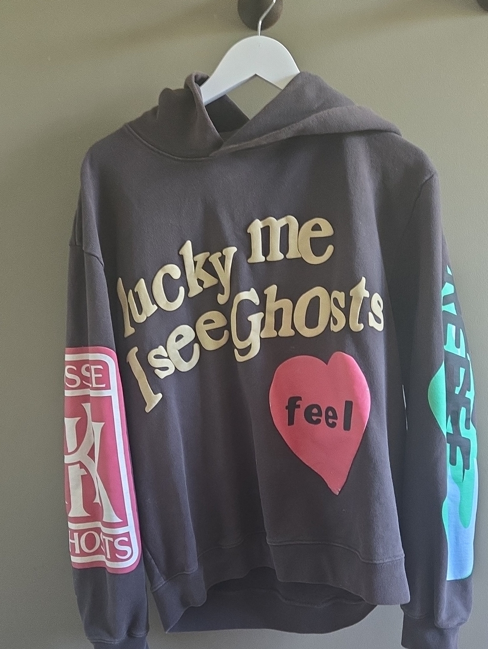 Lucky Me I See Ghosts Graphic Hoodie - Black with Pink & Teal Accents